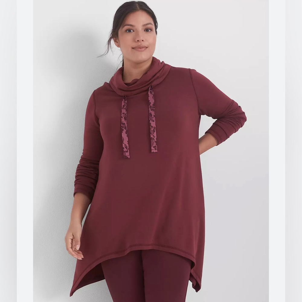 Livi Lane Bryant Cozy Soft Long Sleeve Cowl Neck Top Maroon Size 14/16